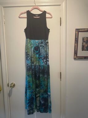Desigual Vest_Charlotte Black Bodice Blue Green Artistic Maxi Sleeveless Dress